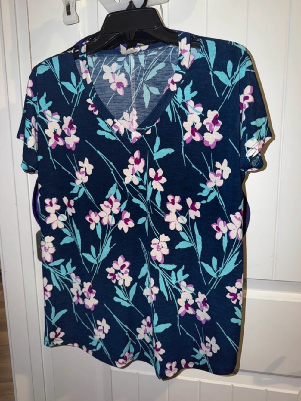 Sew In Love Navy Floral Short Sleeve Top